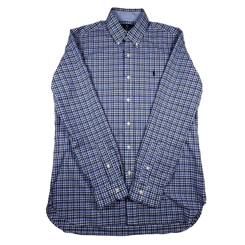Ralph Lauren Mens Blue Gingham Check Stretch Cotton Button‎ Down Shirt Size M